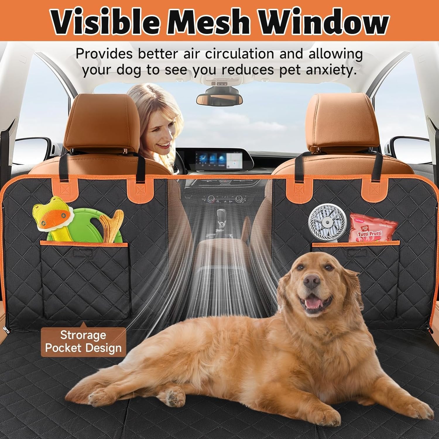 Hard Bottom Dog Car Seat Cover Waterproof Dog Car Seat Covers With Mesh Window, Scratch Prevent Antinslip Dog Car Hammock